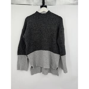 Michael Kors Gray Color Block Mock Neck Sweater Medium Wool Cotton Career Office